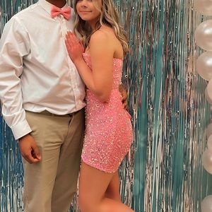 Short Pink Sequins Homecoming Formal Dress